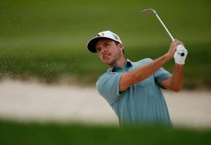COLUMBUS, OH - SEPTEMBER 25: Oscar Fraustro of Mexico hits from a green side sand trap on the ninth hole during the second round of the Web.com Tour Nationwide Children's Hospital Championship at The Ohio State University Golf Club on September 25, 2015 in Columbus, Ohio. (Photo by Gregory Shamus/Getty Images)