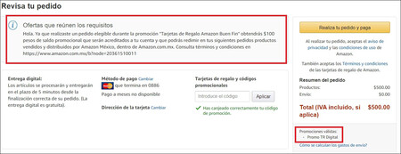 Promoción tarjeta de regalo de Amazon México