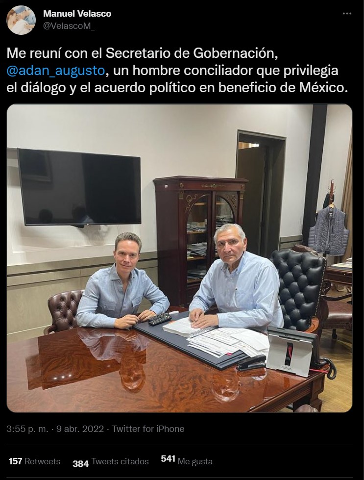 Velasco Reunión Adán Augusto López