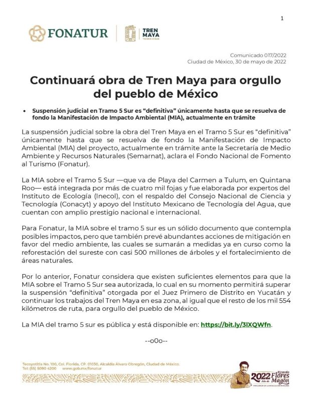 Obras en el Tramo 5 del Tren Maya continuarán, asegura Fonatur