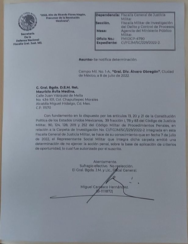 Mauricio Ávila Medina Fiscalía Militar