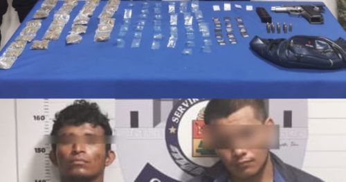 Detienen a par de narcomenudistas con drogas y armas en Cancún