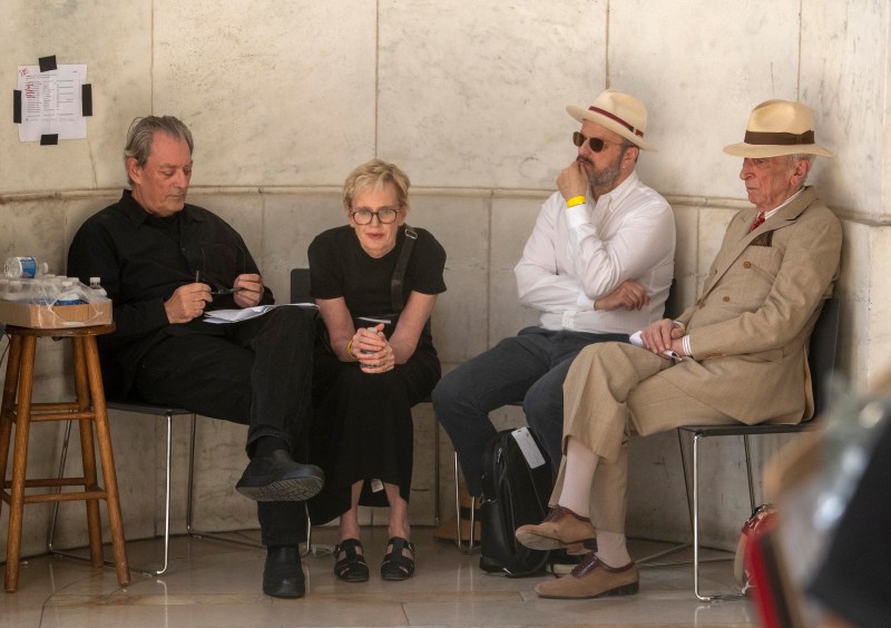 Paul Auster, Siri Hustvedt, Colum McCann y Gay Talese en el homenaje a Salman Rushdie en Nueva York. Foto de EFE