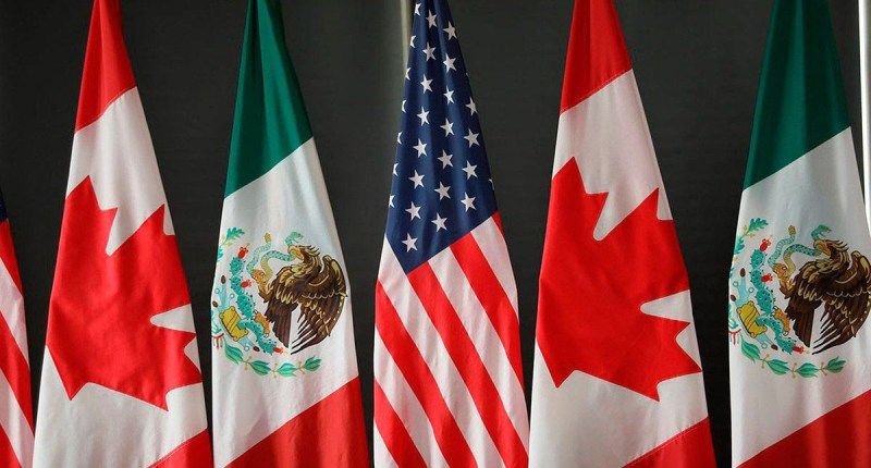 Banderas de México, Estados Unidos y Canadá, países que buscan ratificación del T-MEC. Foto de @CanadaTrade