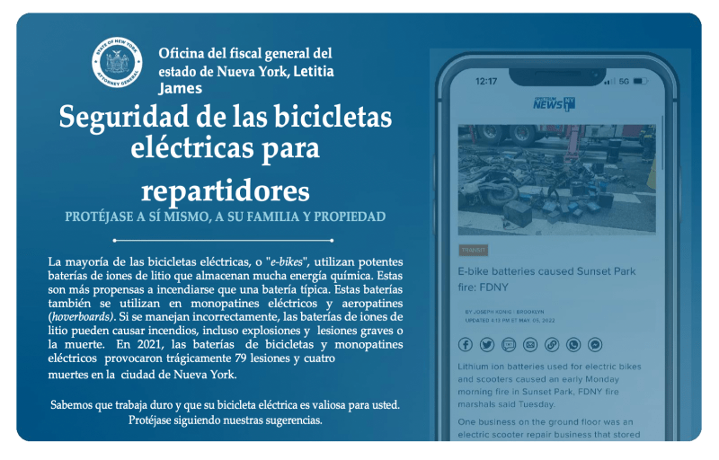 Instrucciones sobre uso de bicicletas y patines eléctricos dadas a conocer por las autoridades de Nueva York. Captura de pantalla