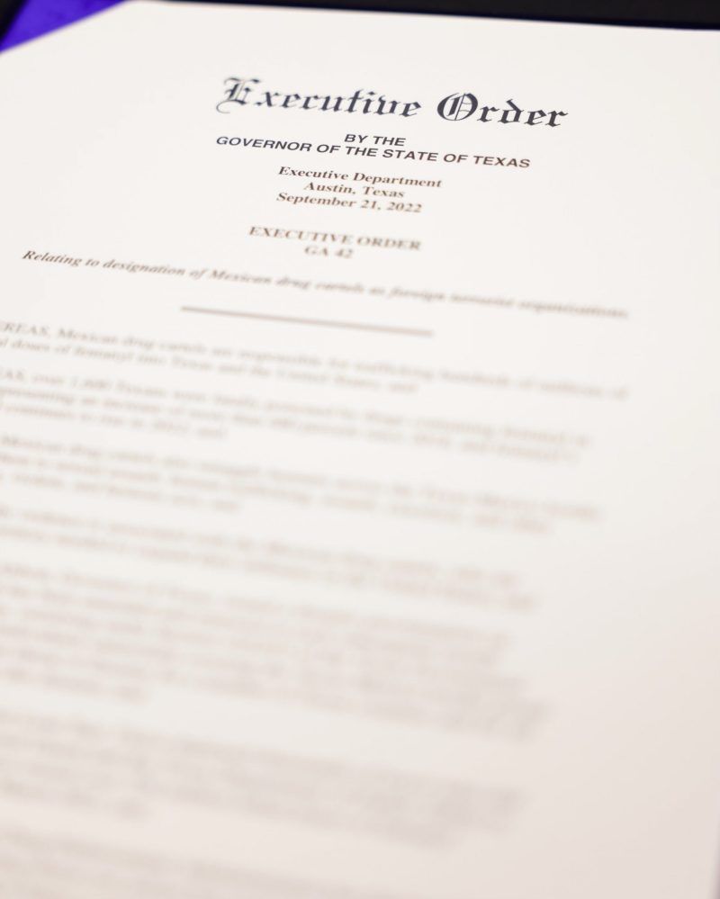 La orden ejecutiva del gobierno de Texas. Foto: Greg Abbott.
