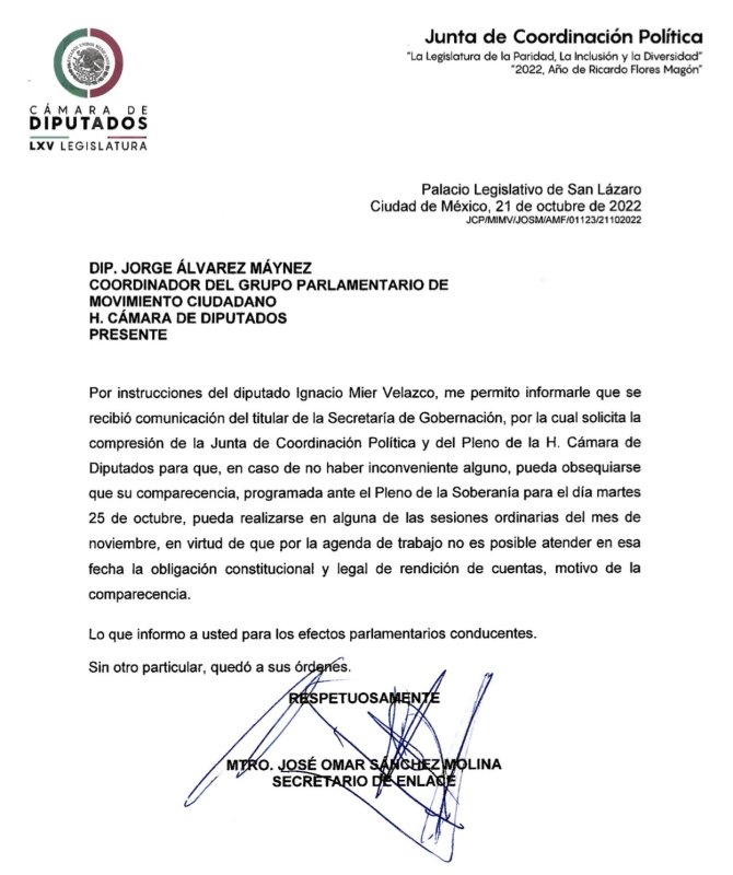 Adán Augusto López Segob reprogramar comparecencia