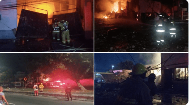 Personal de Protección Civil atendiendo la explosión en VIllahermosa, Tabasco. Foto: @ProcivilTabasco