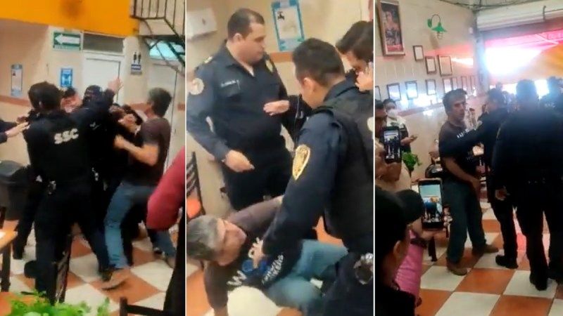 Policías protagonizan riña con comensal en taquería de la GAM; SSC investiga