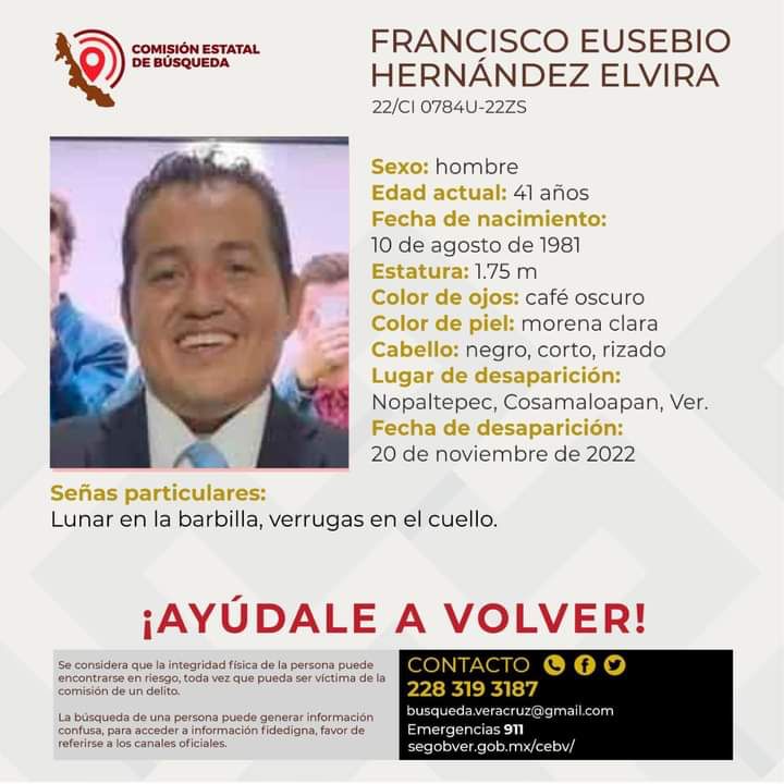 Alerta emitida por autoridades en Veracruz. Foto de Comisión Estatal de Búsqueda