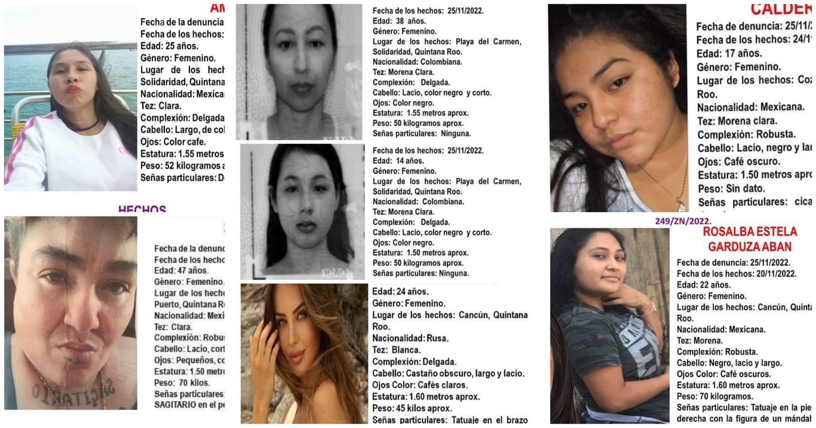 EMITEN FICHAS DE BÚSQUEDA || Desaparecen siete mujeres en Quintana Roo; cuatro mexicanas y tres extranjeras