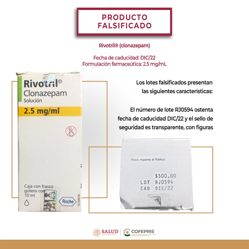 Cofepris alerta por falsificación de medicamentos y venta de fármaco sin autorización - rivotril-1024x1024