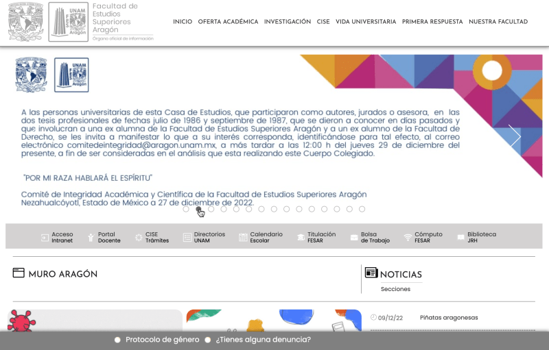 FES Aragón da como fecha límite 29 de diciembre para que académicos comparezcan por tesis de Yasmín Esquivel - fes-aragon-1024x654