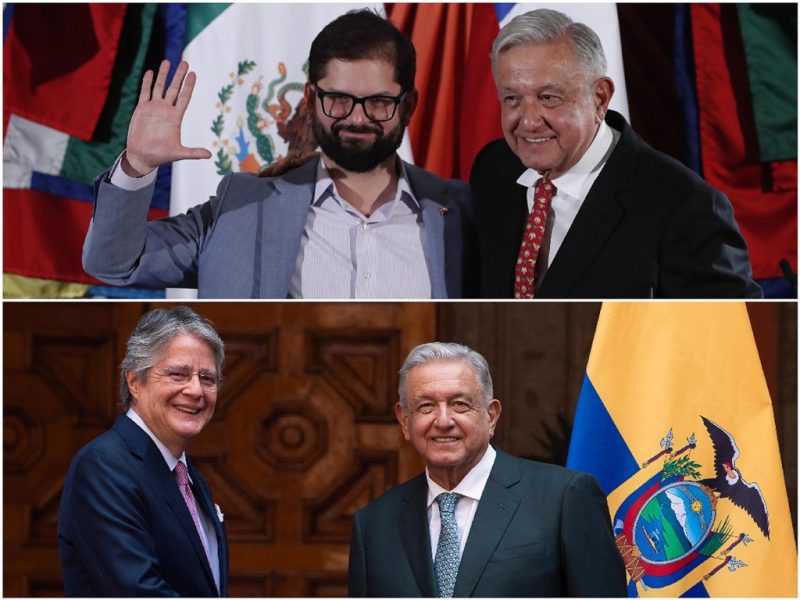Los momentos que definieron la política exterior de México en 2022 - lopez-obrador-con-presidentes-de-chile-y-ecuador-1024x768