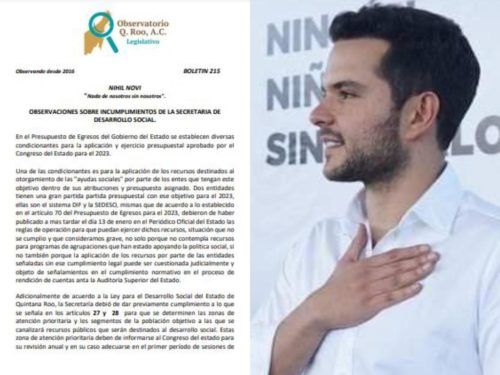 “SEDESO y el DIF Quintana Roo no cumplieron con reglas de operación para ejercer recursos en 2023”, señala Observatorio Legislativo