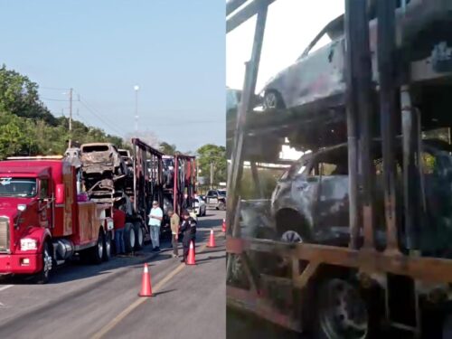 Incendio de trailer calcina seis automóviles nuevos en Chetumal