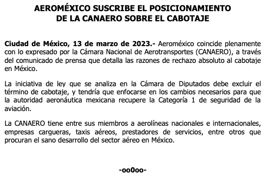 Volaris y Aeroméxico rechazan cabotaje en México - aeromexico-cabotaje
