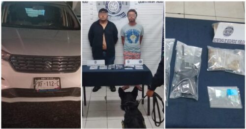 Recuperan auto robado y detienen a dos malandros vendiendo droga en Playa del Carmen