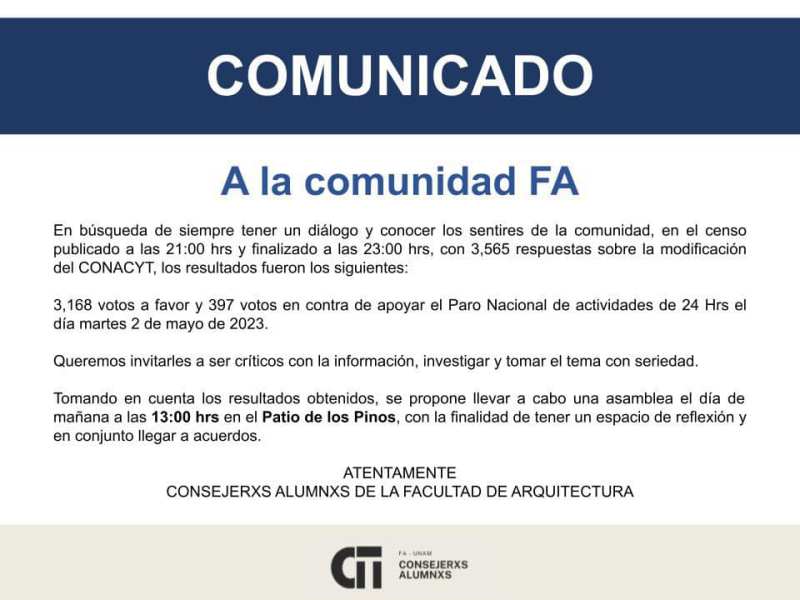 CIDE y Facultades UNAM se van a paro por nueva Ley de Ciencia - comunicado-factultad-de-arquitectura-unam