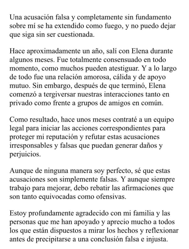 Tenoch Huerta afirma que acusación de Elena Ríos en su contra es "falsa" - comunicado-de-tenoch-huerta-779x1024