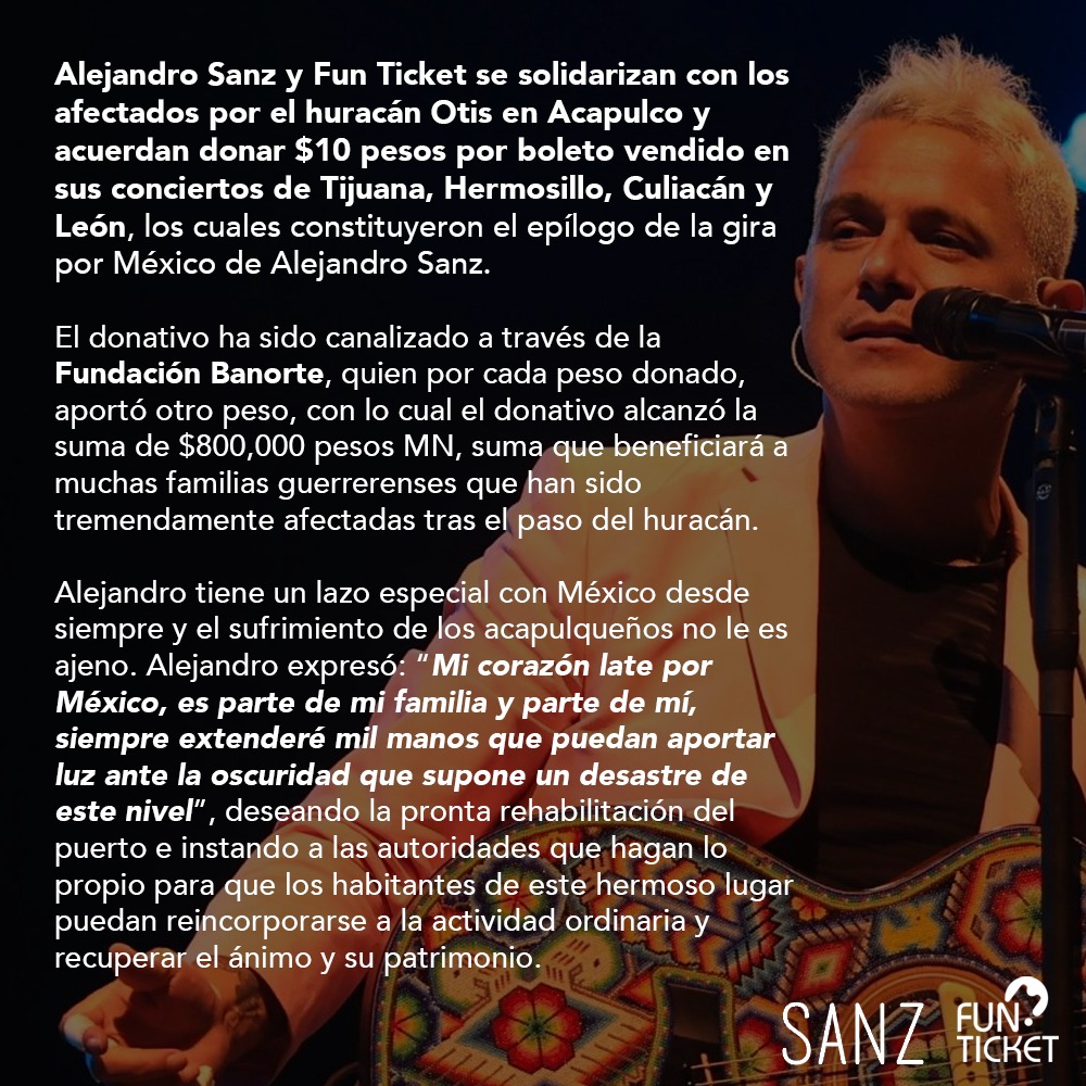 Alejandro Sanz dona 800 mil pesos para damnificados de Acapulco - alejandro-sanz