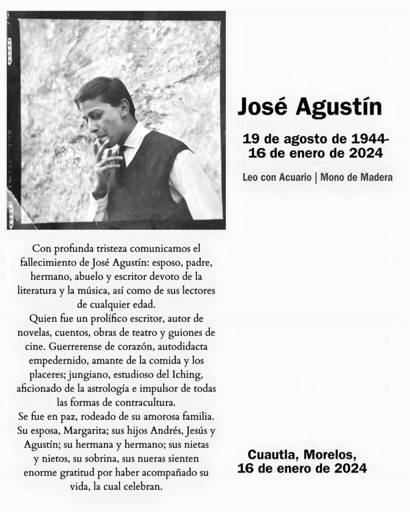 Murió el escritor José Agustín a los 79 años - muerte-del-escritor-jose-agustin-819x1024